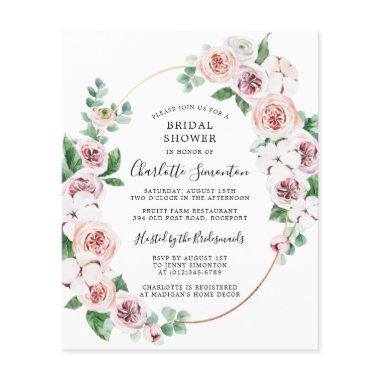 Budget Pink White Floral  Invite