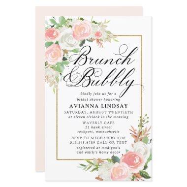 Budget Pink White Floral Brunch Bubbly Invite