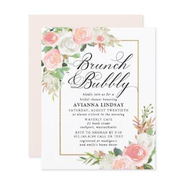 Budget Pink White Floral Brunch Bubbly Invite