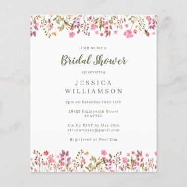 Budget Pink Wildflowers Border Bridal Shower