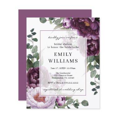 Budget Plum Peonies Flora Bridal Shower Invitations