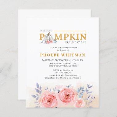 Budget Pumpkin Baby Shower Pink Roses Invitations