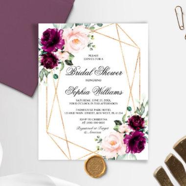 Budget Purple & Blush Bridal Shower Invitations