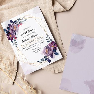 Budget Purple Blush Floral Geometric Bridal Shower