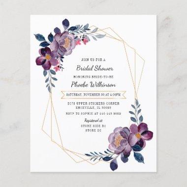 Budget Purple Floral Bridal Shower Invitations