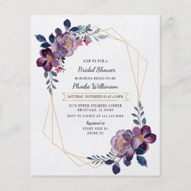 Budget Purple Floral Bridal Shower Invitations Flyer