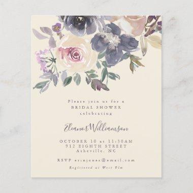 Budget Purple Floral Bridal Shower Invite