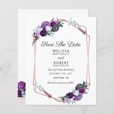 Budget Purple Floral Rose Gold Frame Save the Date