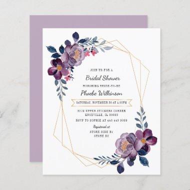 Budget Purple Floral Script Bridal Shower Invite