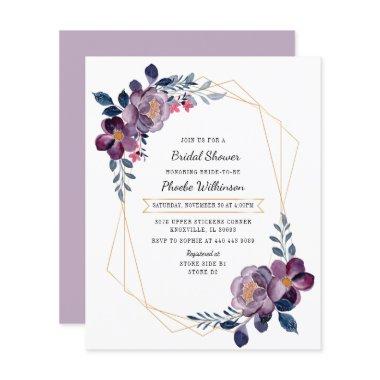 Budget Purple Floral Script Bridal Shower Invite