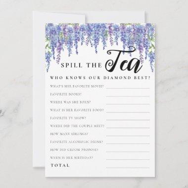 Budget Purple Floral Spill Tea Bridal Shower Game Invitations