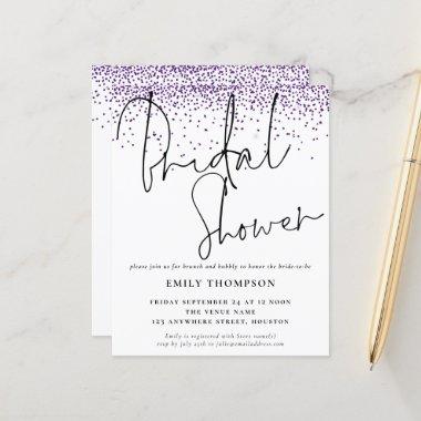 Budget Purple Glitter Bridal Shower Invitations