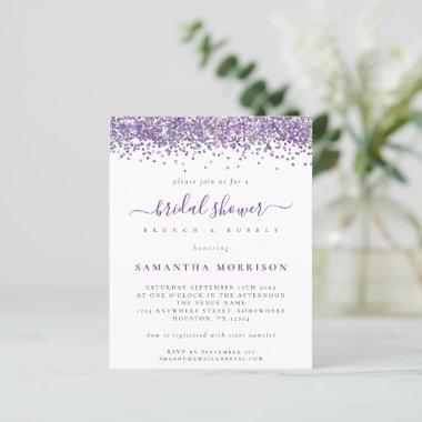 Budget Purple Glitter Bridal Shower Invitations