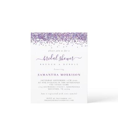 Budget Purple Glitter Bridal Shower Invitations