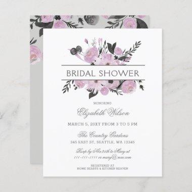 Budget Purple Gray Floral Bridal Shower Invitations