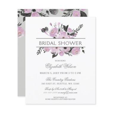 Budget Purple Gray Floral Bridal Shower Invitations