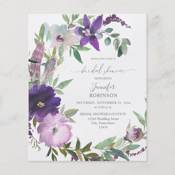 Budget Purple Lavender Violet Floral Bridal Shower Flyer