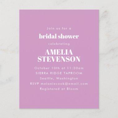 Budget Purple Minimalist Bridal Shower Invitations