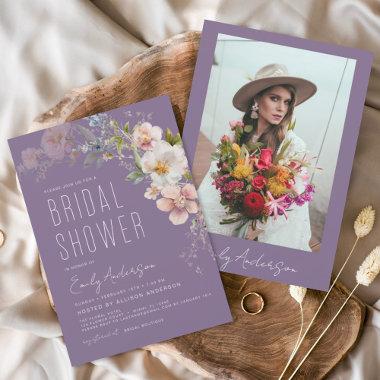 Budget Purple Wildflower Bridal Shower Invitations
