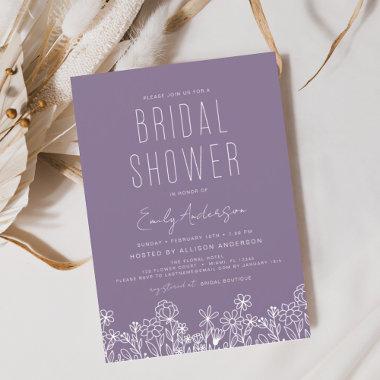 Budget Purple Wildflower Bridal Shower Invitations