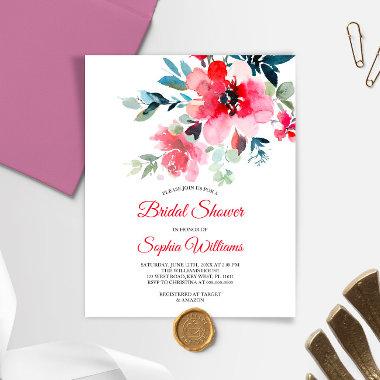 Budget Red Flowers Bridal Shower Invitations