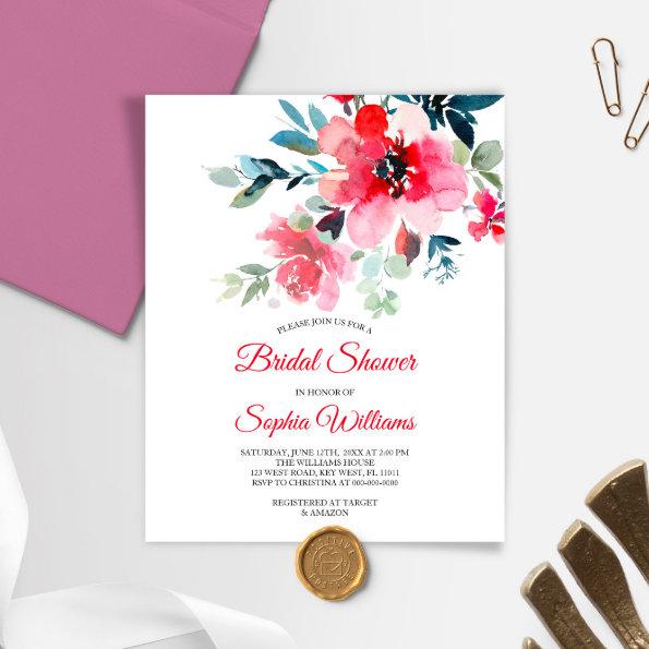 Budget Red Flowers Bridal Shower Invitations