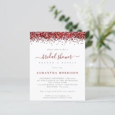 Budget Red Glitter Bridal Shower Invitations