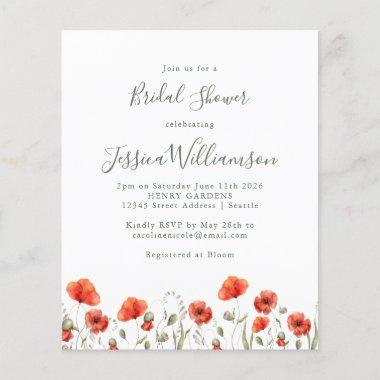 Budget Red Poppy Floral Bridal Shower Invitations