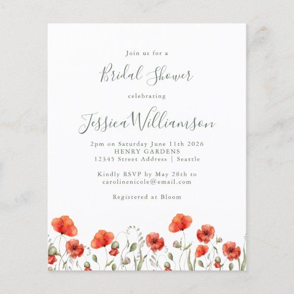 Budget Red Poppy Floral Bridal Shower Invitations