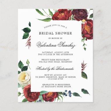 Budget Red White Floral Bridal Shower Invitations