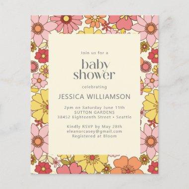 Budget Retro Boho Pink Yellow Floral Baby Shower