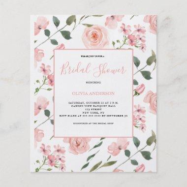 Budget Rose Blush Floral Bridal Shower Flyer