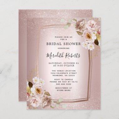 Budget Rose Gold Blush Floral Bridal Shower Invite