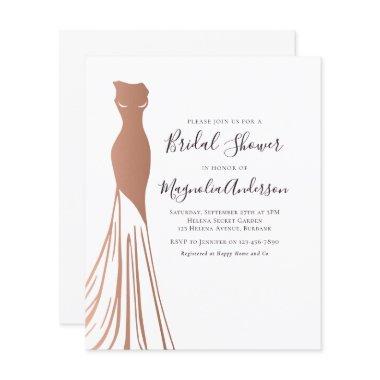 Budget Rose Gold Dress Bridal Shower Invitations