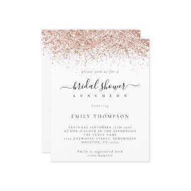 Budget Rose Gold Glitter Bridal Shower Invitations