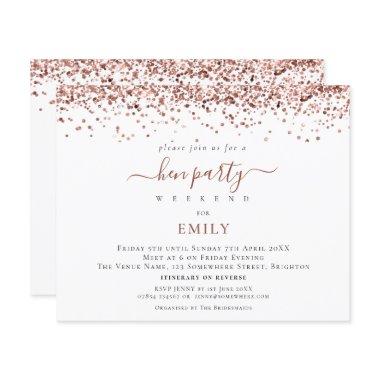 Budget Rose Gold Glitter Hen Do Itinerary Invite