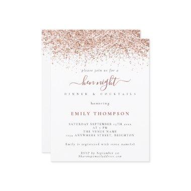 Budget Rose Gold Glitter Hen Night White Invite