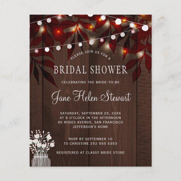 Budget rustic fall leaves bridal shower Invitations flyer