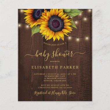 Budget rustic sunflower baby shower Invitations