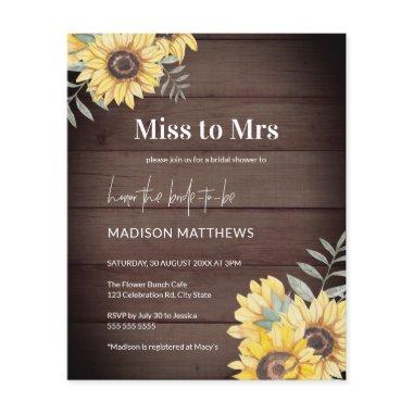 Budget Rustic Sunflower Miss to Mrs Shower Invite Flyer