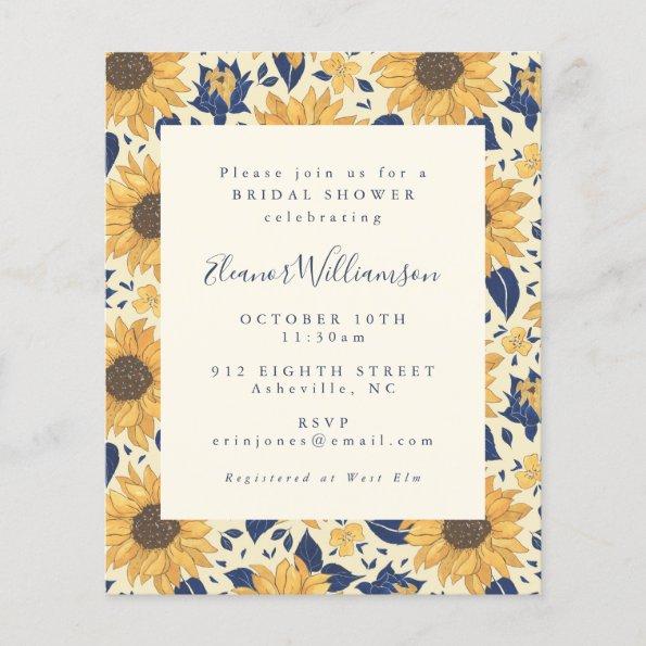 Budget Rustic Sunflowers Blue Bridal Shower Invite