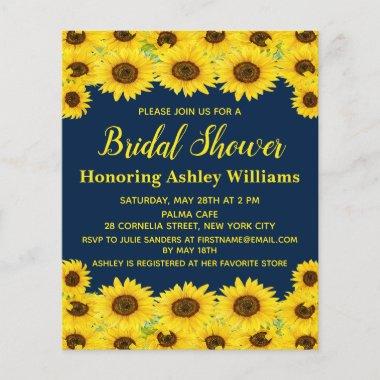 Budget Rustic Sunflowers Bridal Shower Invitations