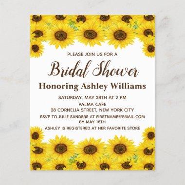 Budget Rustic Sunflowers Bridal Shower Invitations