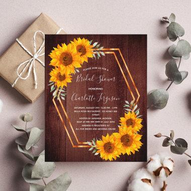 Budget rustic sunflowers brown wood Bridal Shower