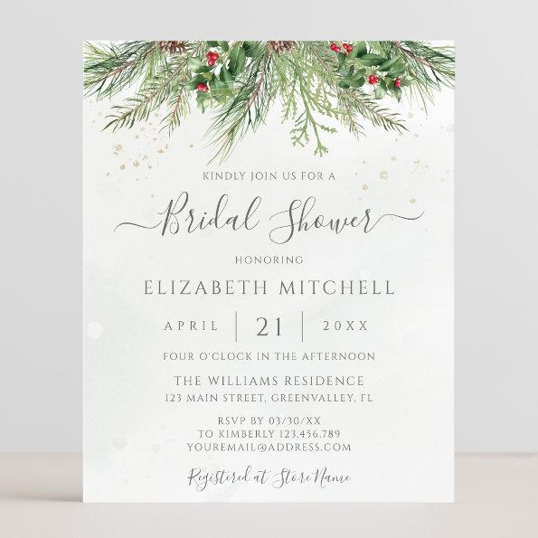 Budget Rustic Winter Greenery Bridal Shower Invite