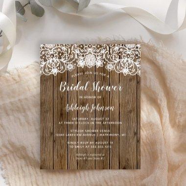 Budget Rustic Wood Lace Bridal Shower Invitations