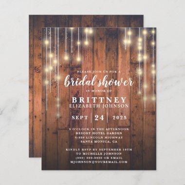 Budget Rustic Wood Lights Bridal Shower Invitations