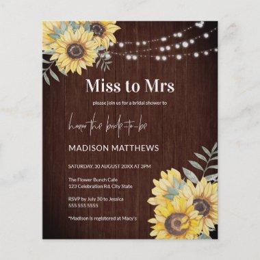Budget Rustic Wood Sunflower Lights Miss to Mrs Flyer