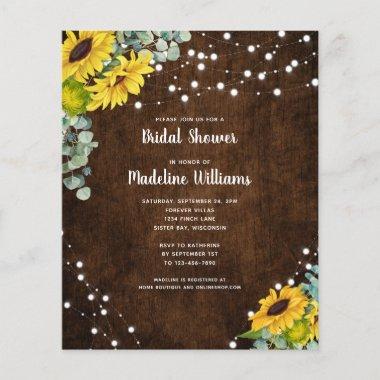 BUDGET Rustic Wood Sunflowers Bridal Shower Invite