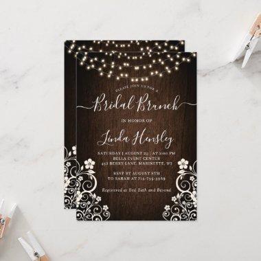 Budget Rustic Woodsy Light Lace Wood Bridal Brunch Invitations